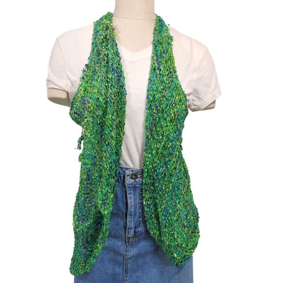 Green Purple Turquoise Olive Mix Poncho Vest Scarf Adjustable Tassel Wrap - Picture 5 of 6